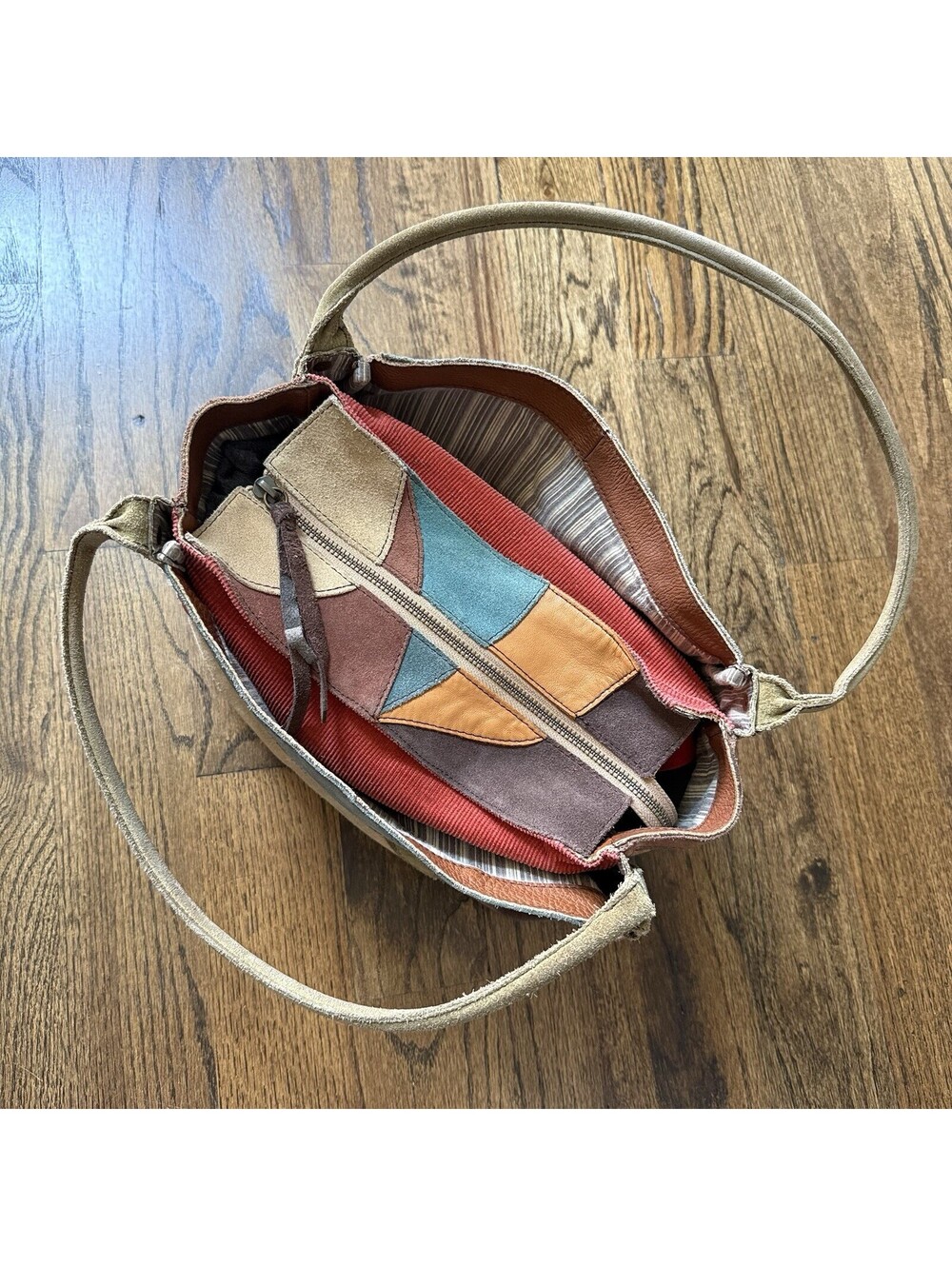 Lucky Brand Y2K Suede Leather Patchwork Hobo Bag Multicolor Boho Purse Rare - Picture 2 of 14